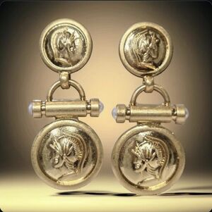 18k Gold Plated Chunky Oversized Roman Greek Coin Doorknocker Earrings